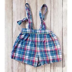 Vtg 80's Boys Plaid Overalls Shorts with Suspenders & Bow Tie Easter 24mo